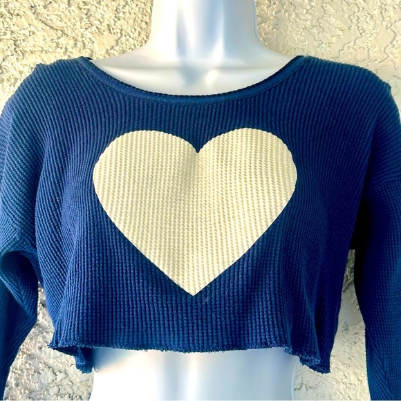 Hard Tail Tops - Vintage Hard Tail USA crop top logo blue heart thermal long sleeve raw edge